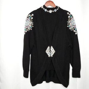 Vintage 80s 2 Pc Cardigan Sweater Set M Beaded Bejeweled Bling Party Black